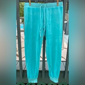 NWOT Juicy Couture MODERN TRACK SLIM VELOUR PANT, small, color Matisse blue